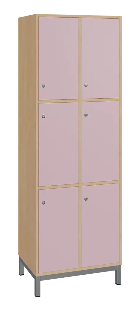 SBS-3322 šatní skříň 6-boxová, 1800x600x400 mm, kovové nohy, korpus bříza irská, dvířka pastelově růžová